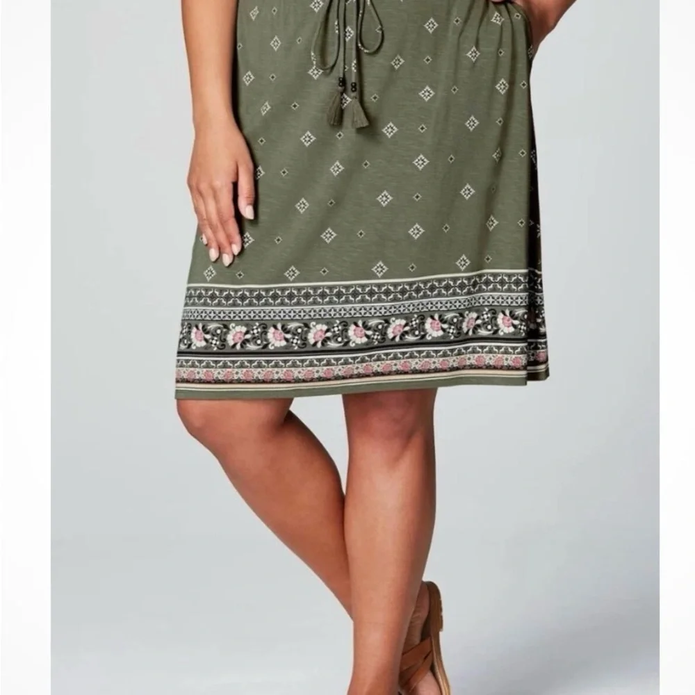 J.Jill Medium Olive Pull on Tasseled Tie-Waist Printed Knit Skirt With Pockets